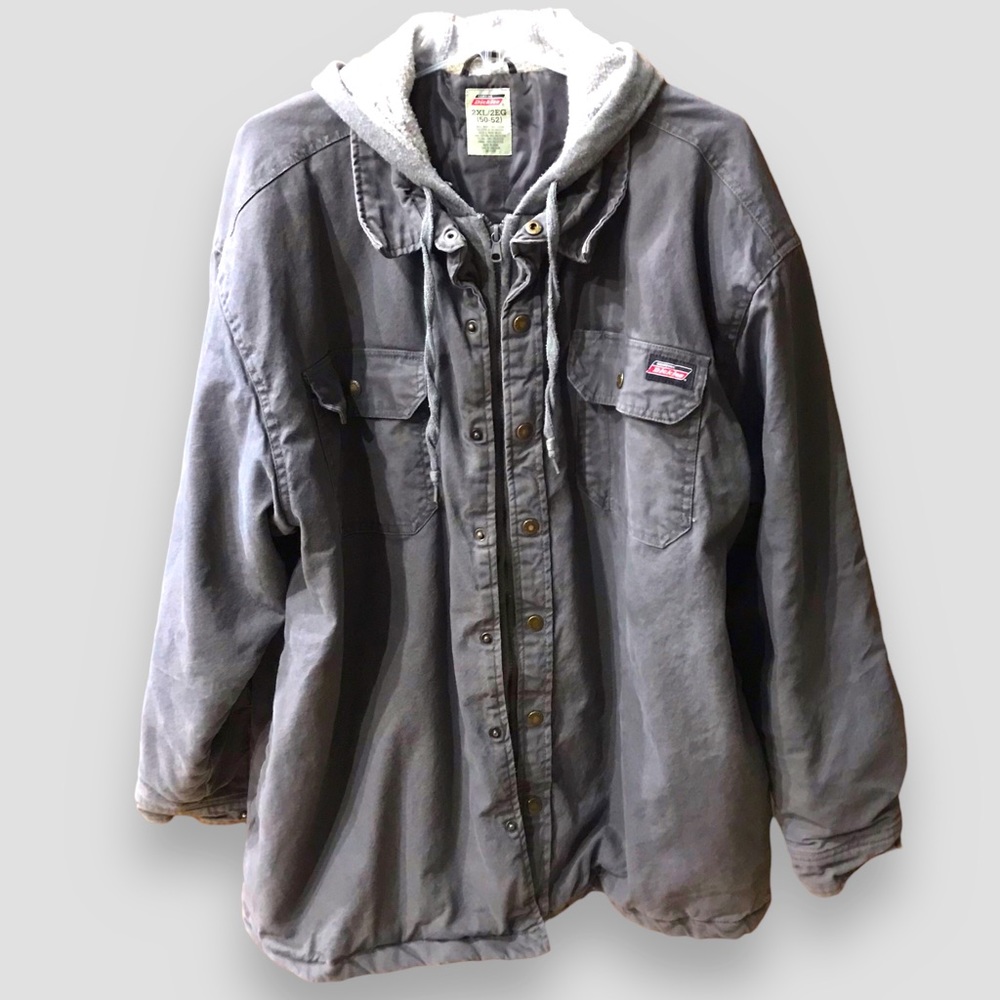 DICKIES Gray Layered Look Shirt Jacket + Quilt Lining & Fleece Hood